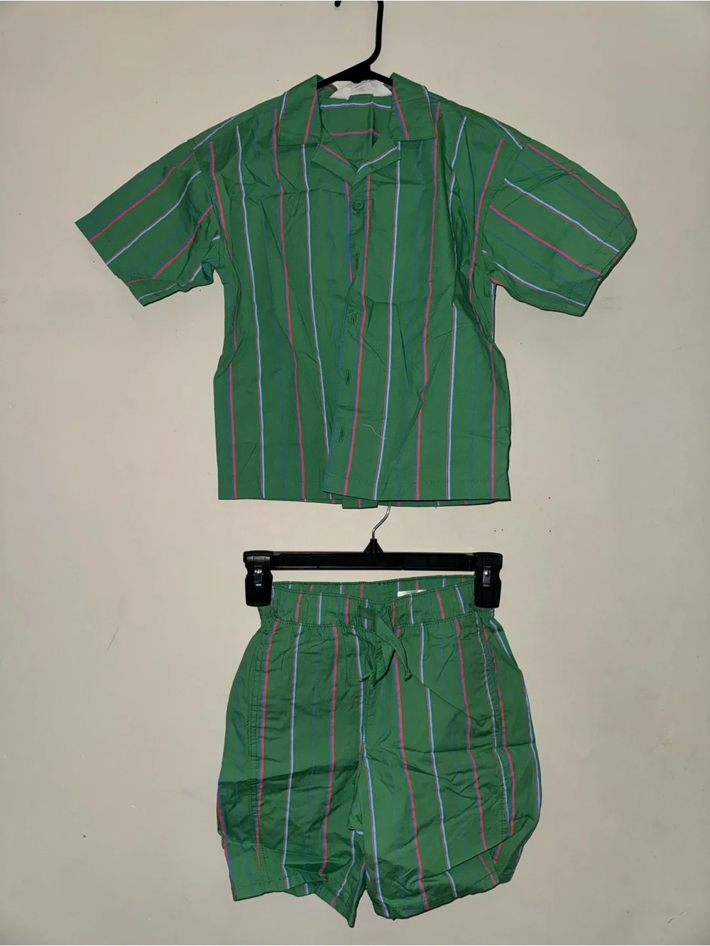 ‼️SALE‼️ H&M Green Striped Matching Shirt & Shorts Set